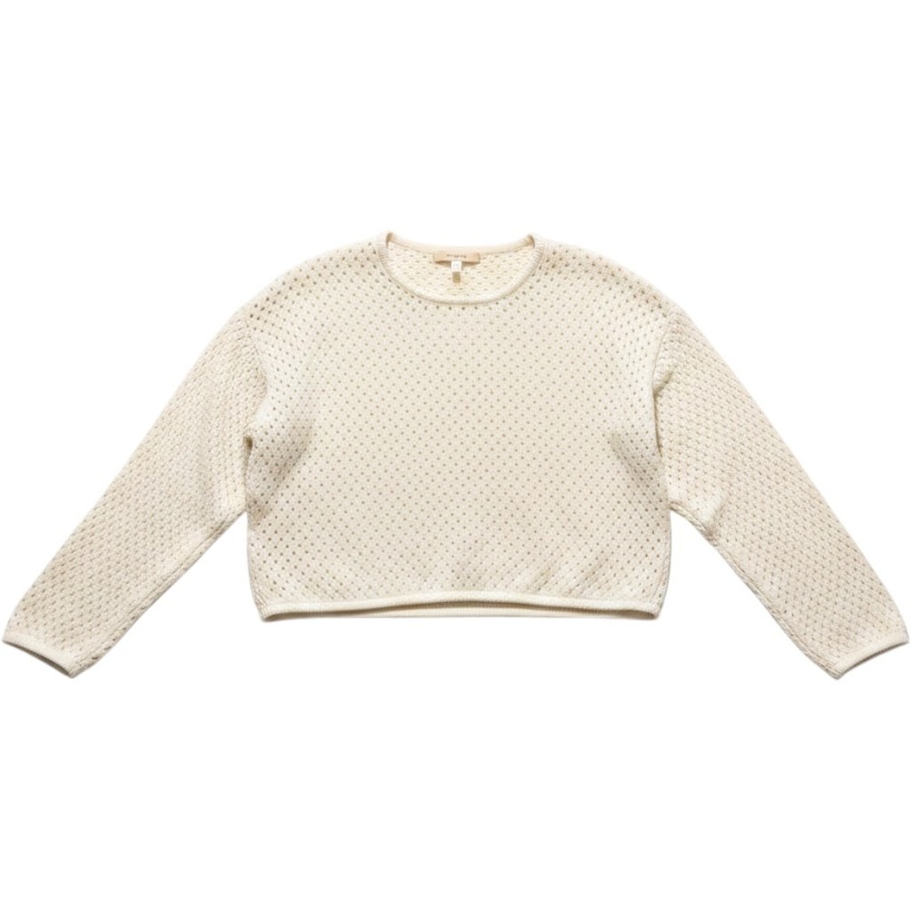 Free People West Pointelle Open Back Tie Sweater‎ Tofu Cream L NWT